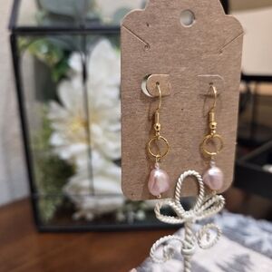 Elegant Gold and Pink Dangle Earrings